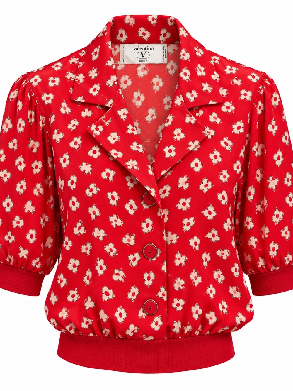 Valentino vintage Red Floral Short-Sleeve silk Pullover